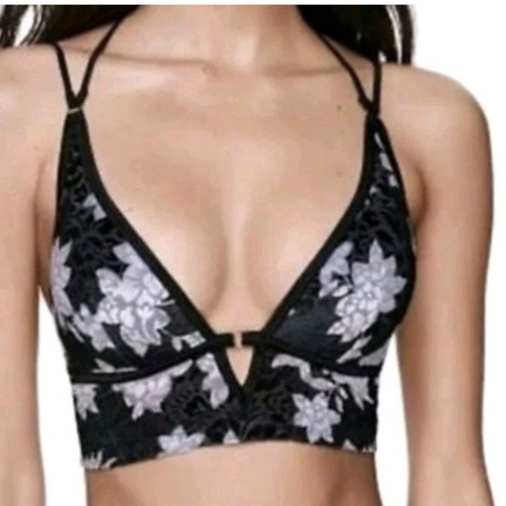 PINK Victoria's Secret Lightly Lined Sexy Velvet Floral Lace Bralette S-DD